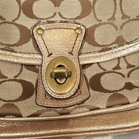 Coach Canvas x Metallic Coloured Leather Signature Cricket Mini Shoulder Purse - Picture 3 of 6